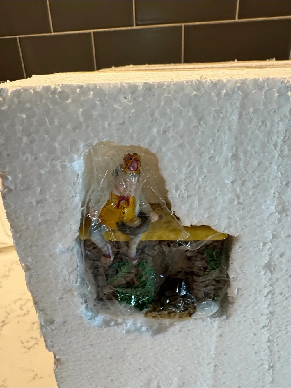 Department 56 Cream Egg Cottage with Green Roof and Gold Accents